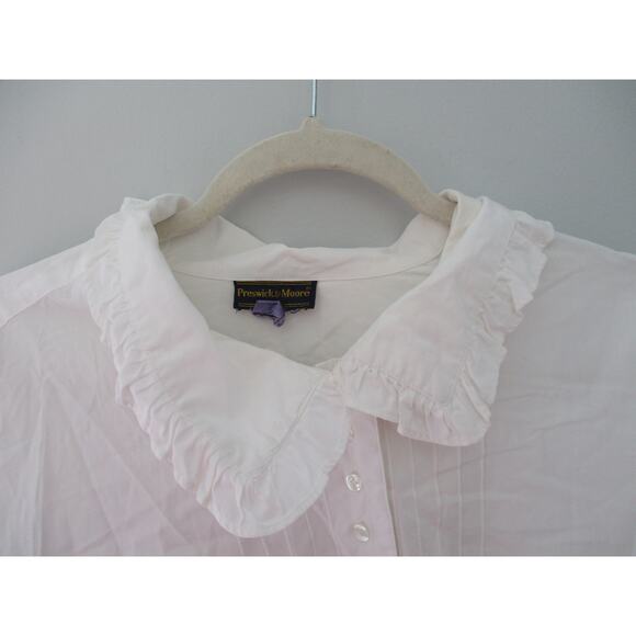 Vintage Preswick & Moore Fancy Ruffle Button Down White Preppy Blouse - Picture 2 of 12